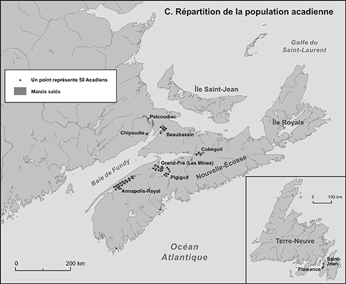 Répartition de la population acadienne: carte C