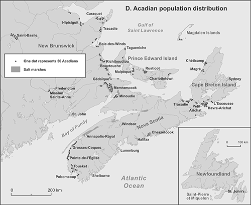 Acadian population distribution: map D