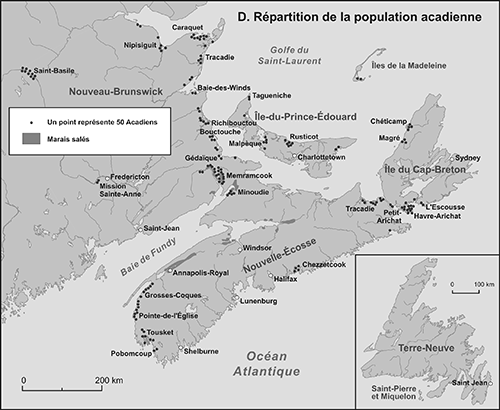 Répartition de la population acadienne: carte D
