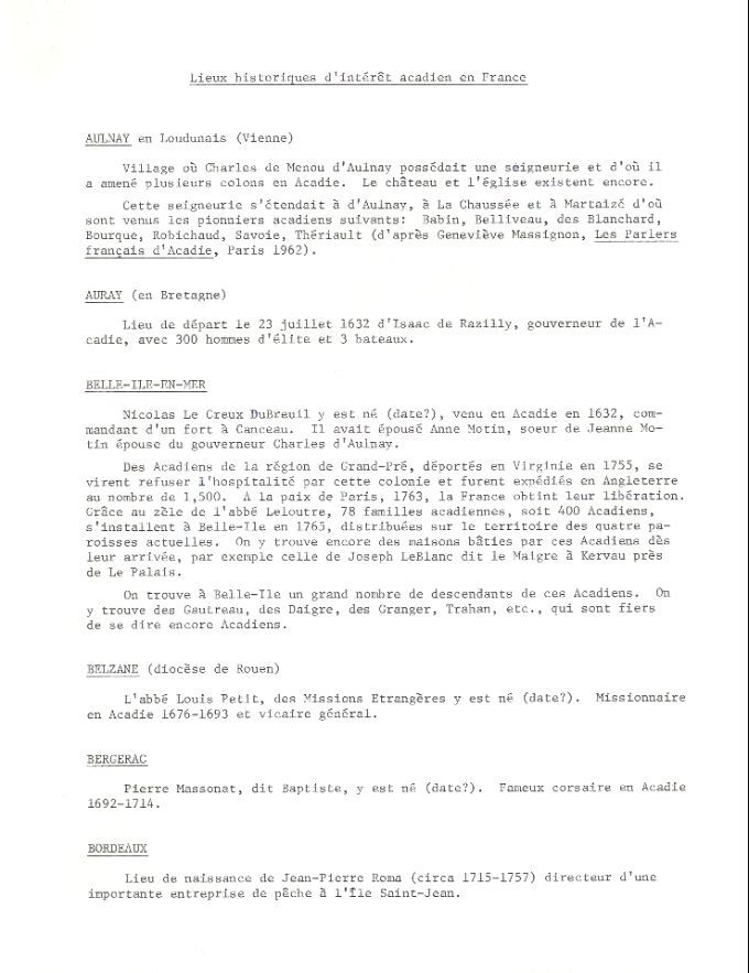 Historical Acadian sites in France