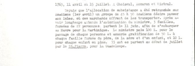 Résumé de correspondance concernant les Acadiens de Cherbourg