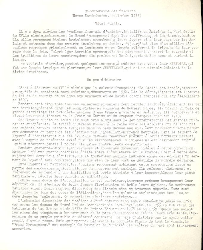 Text concerning the bicentennial of the Deportation, 1955