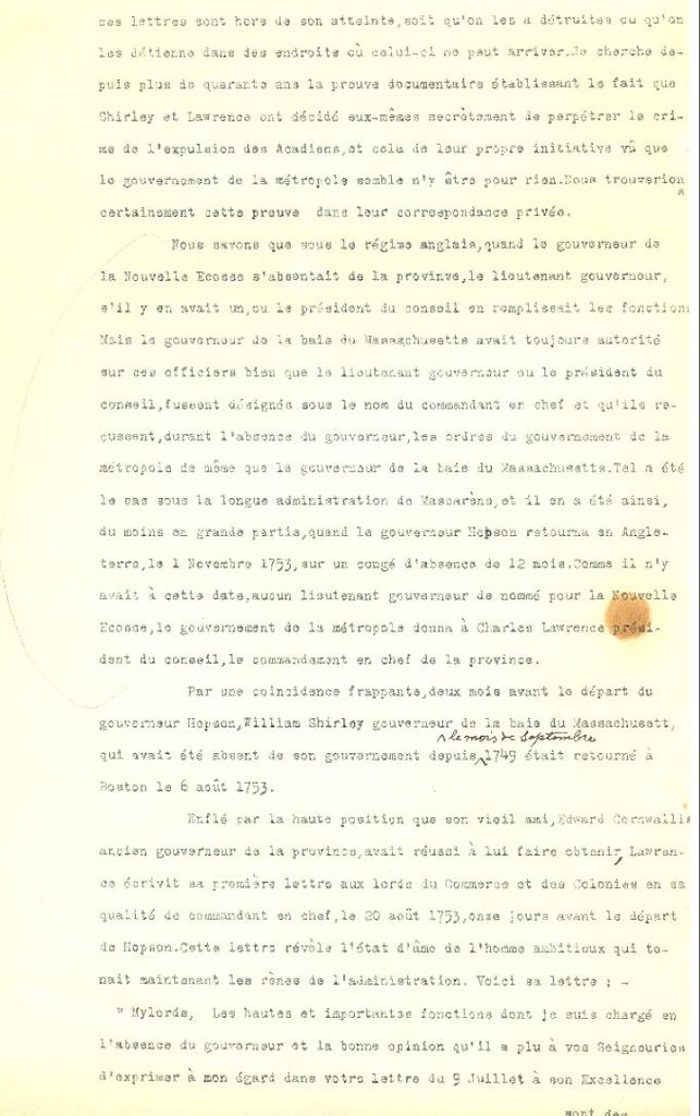 Correspondance entre Lawrence, Shirley et les Lords du commerce