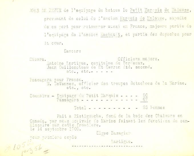 Crew list of the Petit Marquis de Malauze