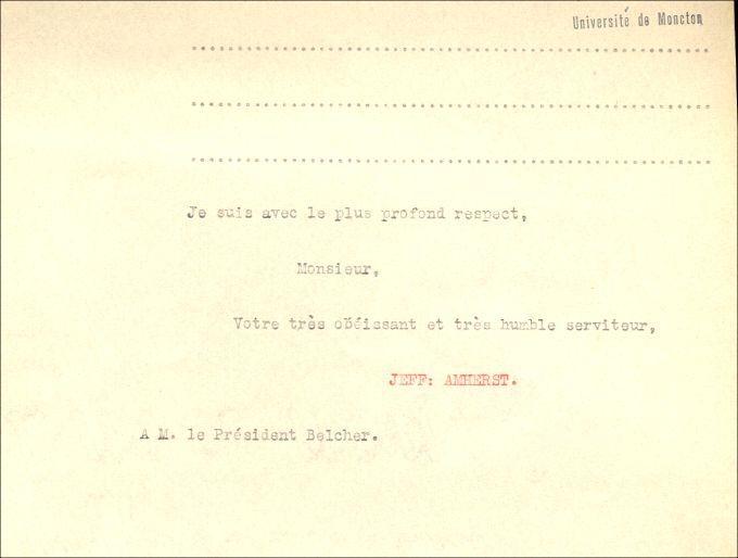 Lettre de Amherst à Belcher, 1761