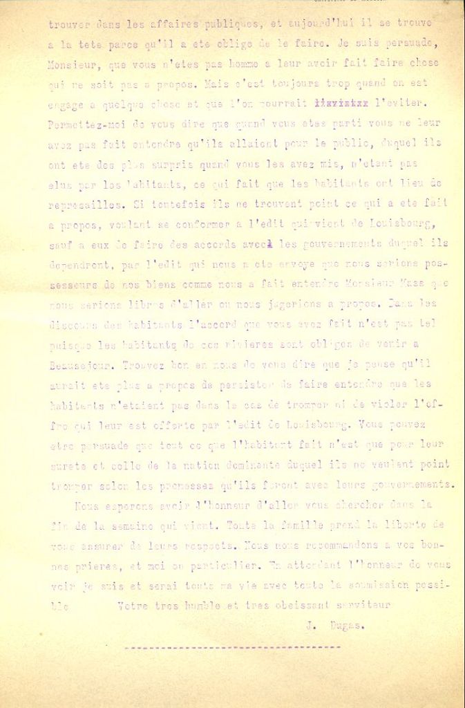 Lettre de Dugas à Manach, 1760