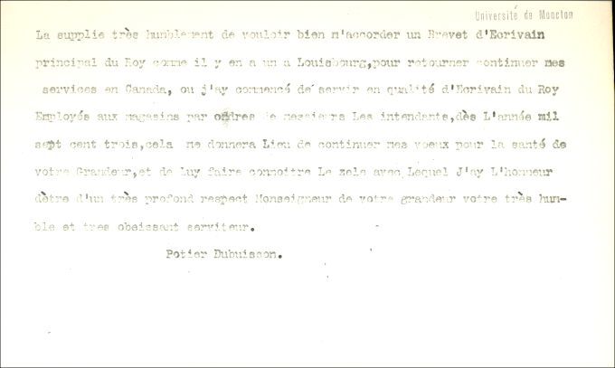 Letter from Dubuisson to the Naval Minister, 1732