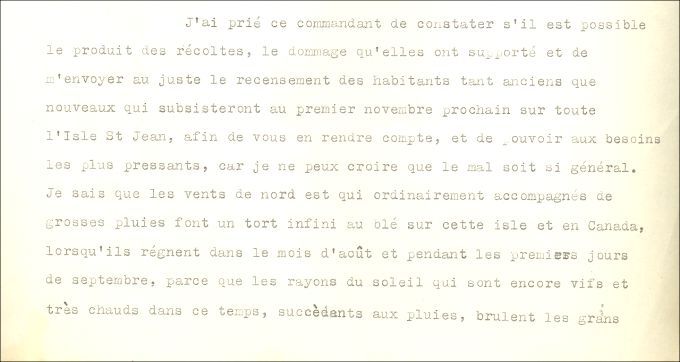 Lettre de Prevost au ministre de la Marine, 1756