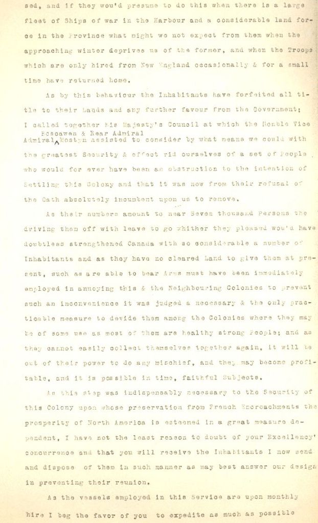 Lettre de Lawrence aux gouverneurs des colonies britanniques en Amérique, 1755