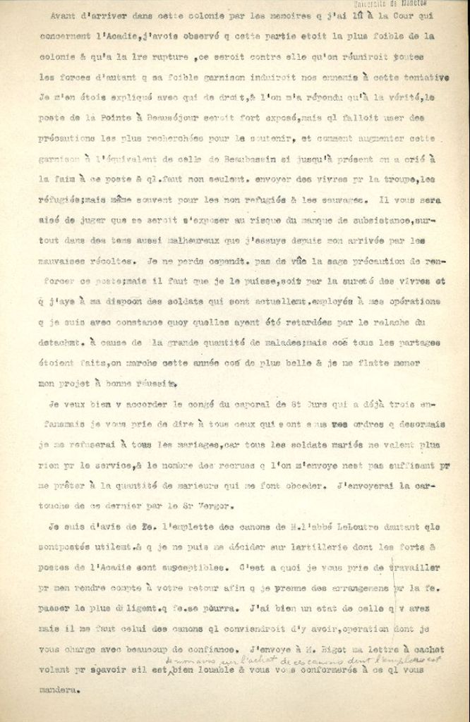 Lettre de Duquesne à de La Martinière, 1754