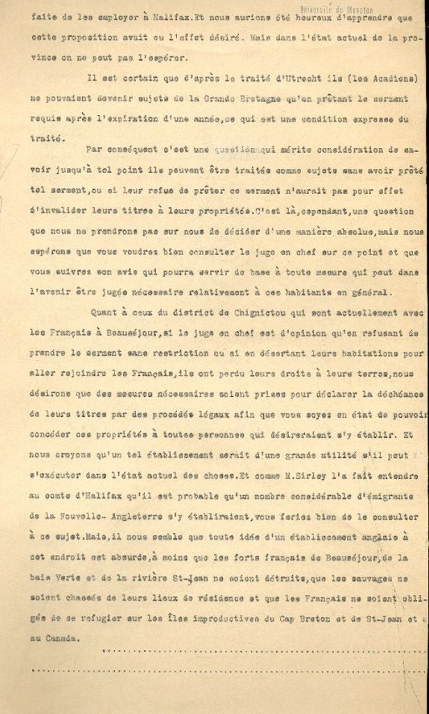 Extraits d'une lettre des Lords du Commerce à Lawrence, 1754