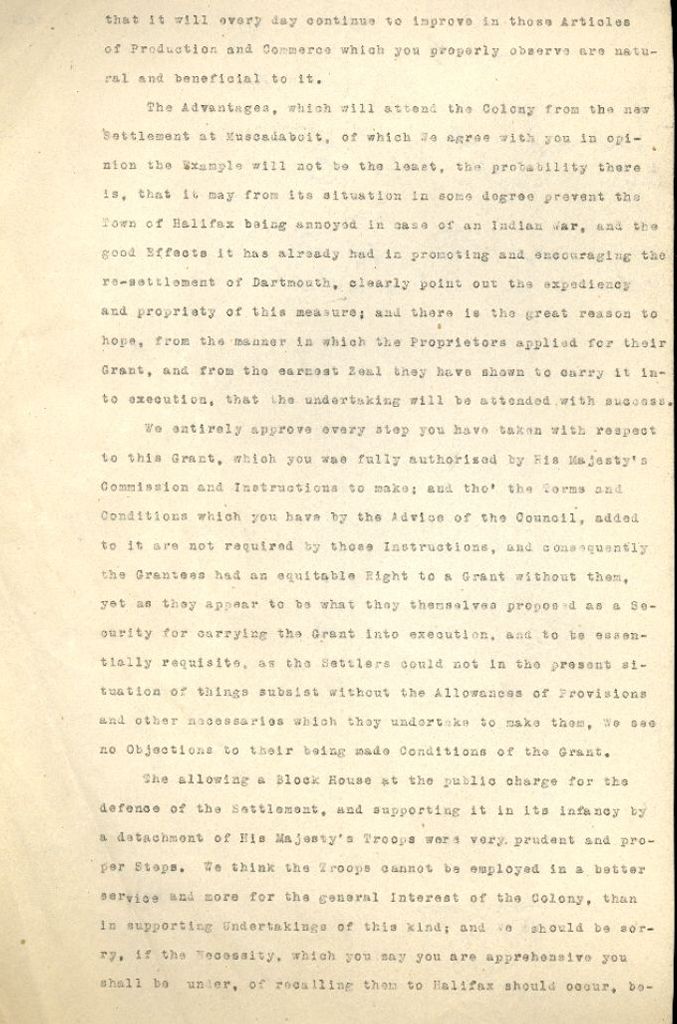 Lettre des Lords du Commerce à Lawrence, 1754