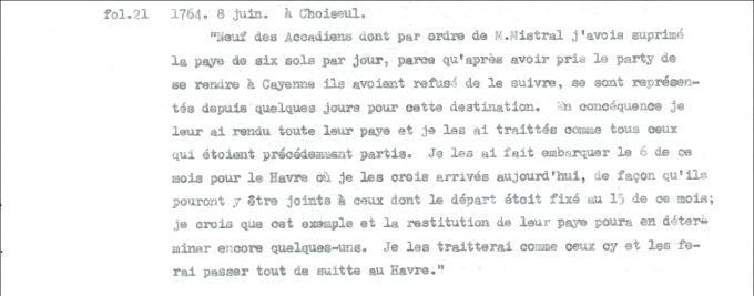 Letter from Defrancy to Choiseul, 1764