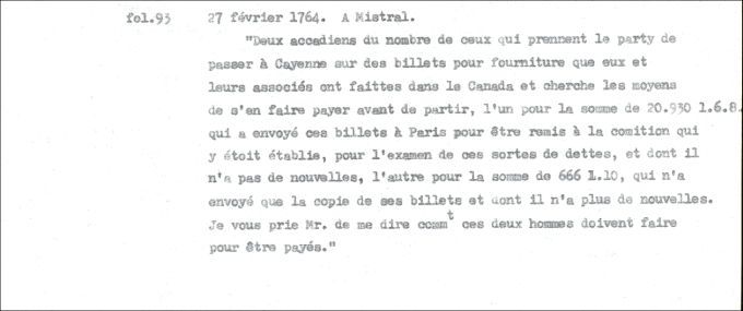 Lettre de Defrancy à Mistral, 1764