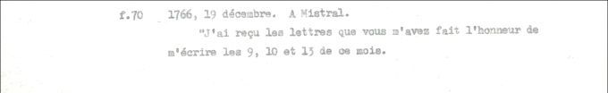 Lettre de Defrancy à Mistral, 1766