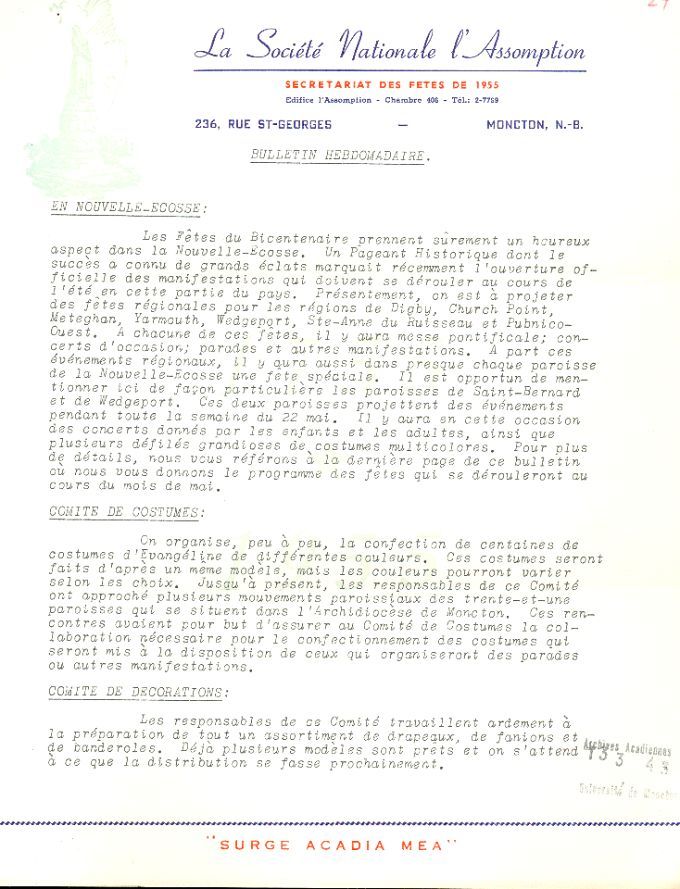 Bulletin hebdomadaire, bicentenaire de la Déportation, 1955