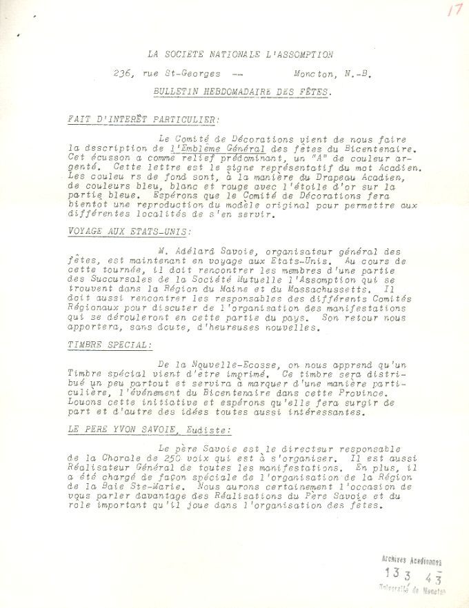 Bulletin hebdomadaire, bicentenaire de la Déportation, 1955