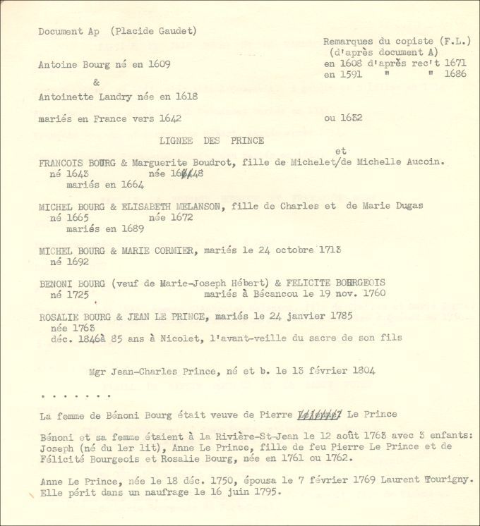 Familles Bourg (Bourque) et Landry