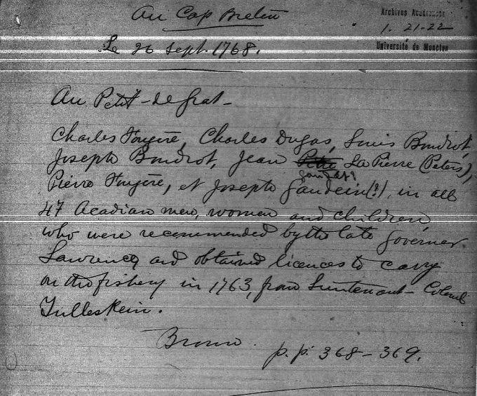 List of Acadians, Petit-de-Grat, N.S., 1768