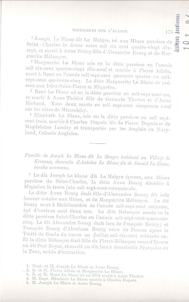 Declaration of the family of Joseph LeBlanc dit LeMaigre, Belle-Île-en-Mer, 1767