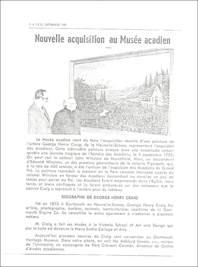 New acquisition, Musée acadien de l'Université de Moncton, 1972