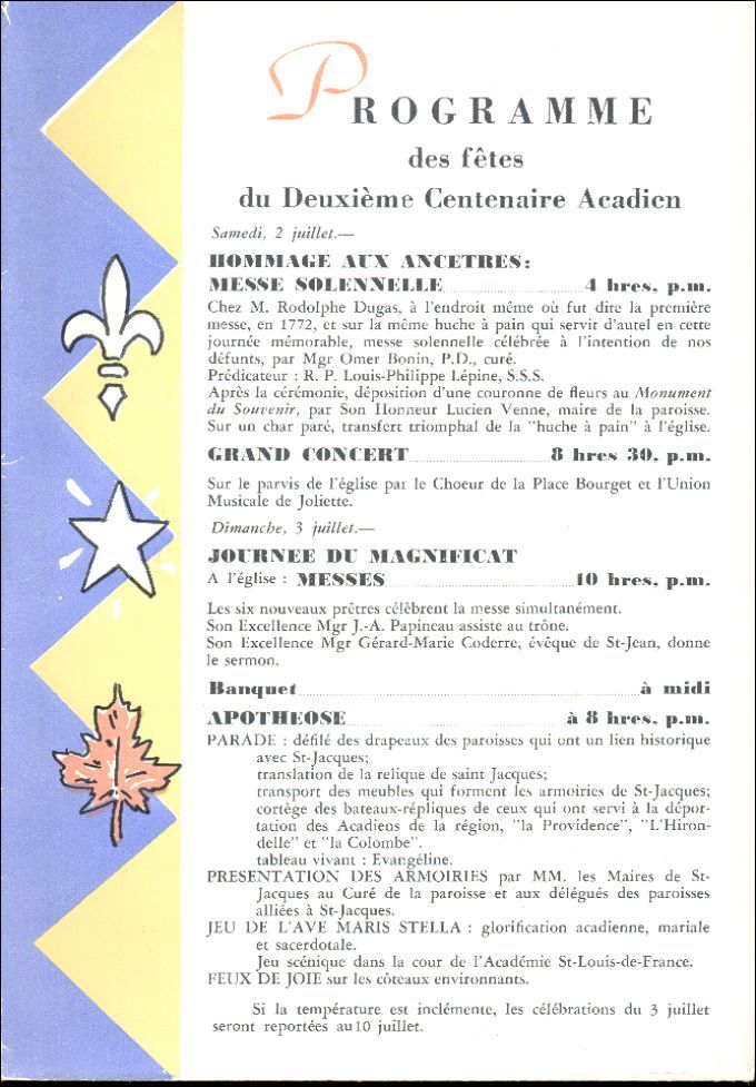 Bicentennial of the Deportation, Saint-Jacques, Québec, 1955