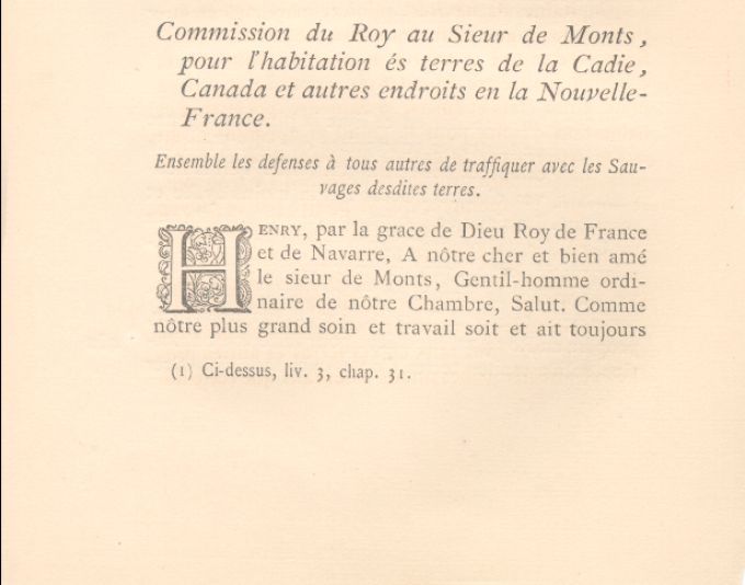 King's commission to sieur de Mons