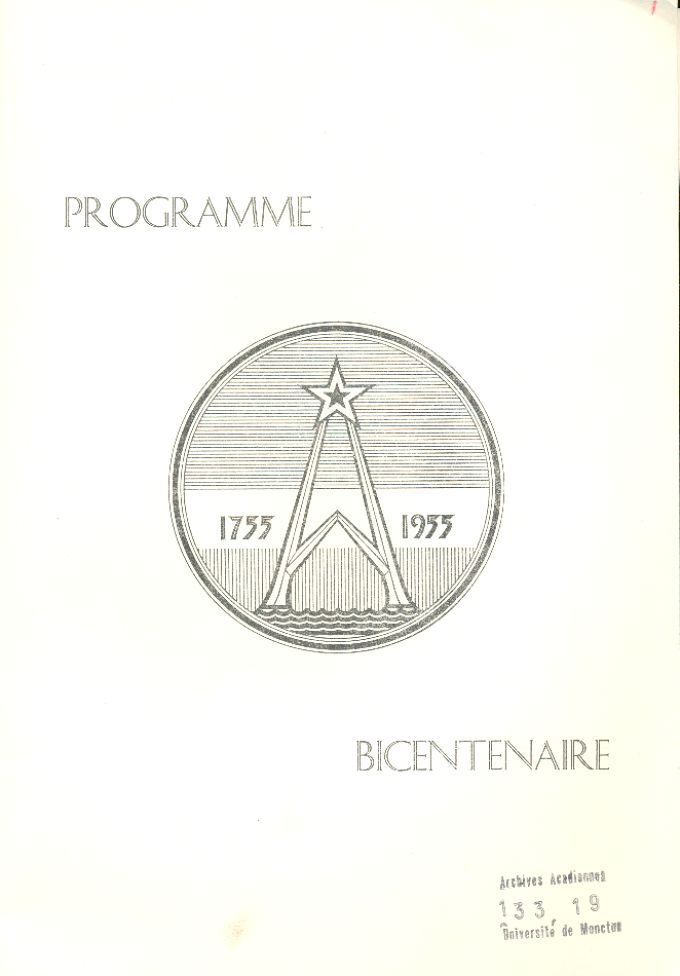 Programme, Bicentennial of the Deportation of the Acadians, 1955
