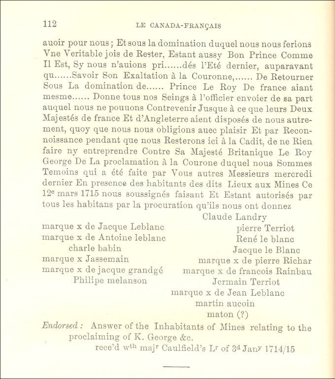 Oath of allegiance, Minas, 1715
