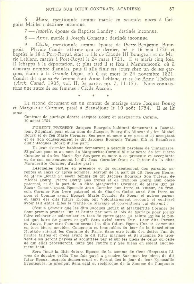 Contrats acadiens, fort Beauséjour, 1754