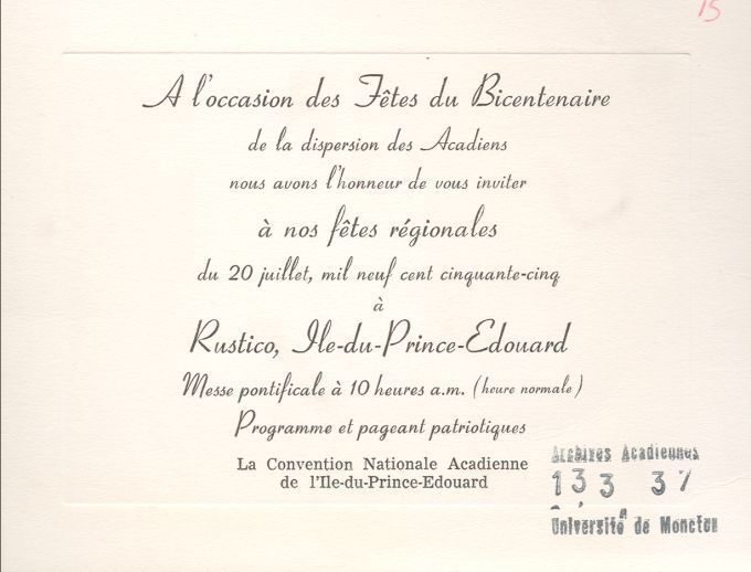 Carte d'invitation, fêtes du bicentenaire, 1955