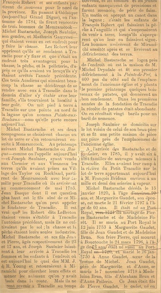 Les Bastarache, pionniers de Tracadie, N.-B.