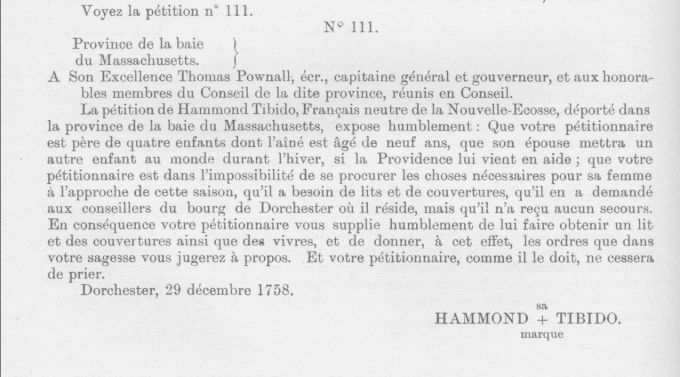 Amand Thibodeau's petition, 1758