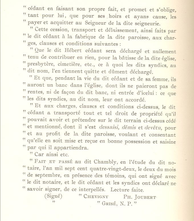 Don d'un terrain, L'Acadie, Québec, 1782