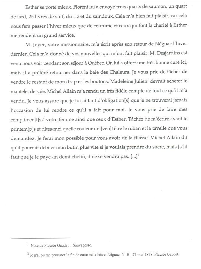 Lettre de Vénérande Robichaud à Otho Robichaud, 1799