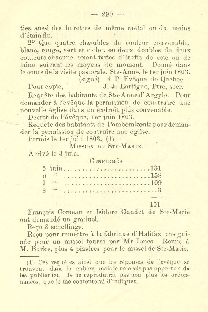 Visite épiscopale de Mgr Pierre Denaut en Acadie, 1803