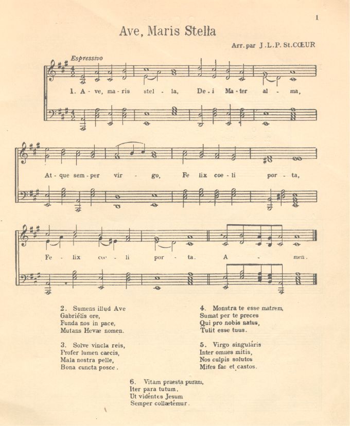 "Ave, Maris Stella", the Acadians' national anthem