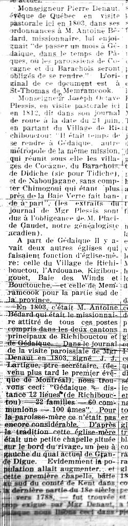Notes historiques au sujet du village de Grande-Digue, N.-B.