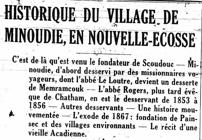 History of the village of Minoudie, in Nova Scotia