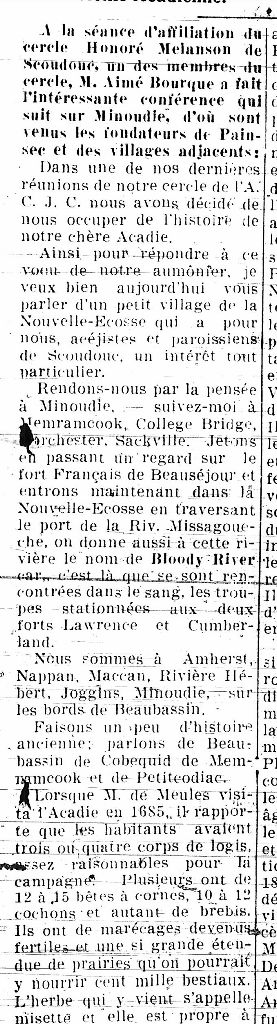 Historique du village de Minoudie, en Nouvelle-Écosse