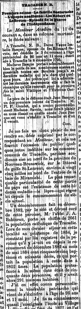Notes historiques, Tracadie, N.-B.