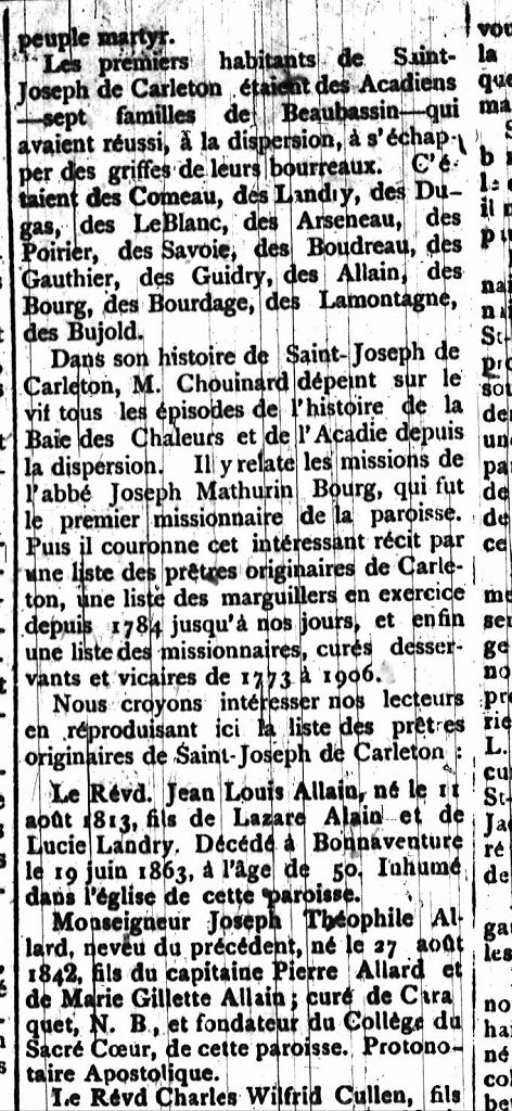 History of Saint-Joseph parish of Carleton (Baie des Chaleurs)