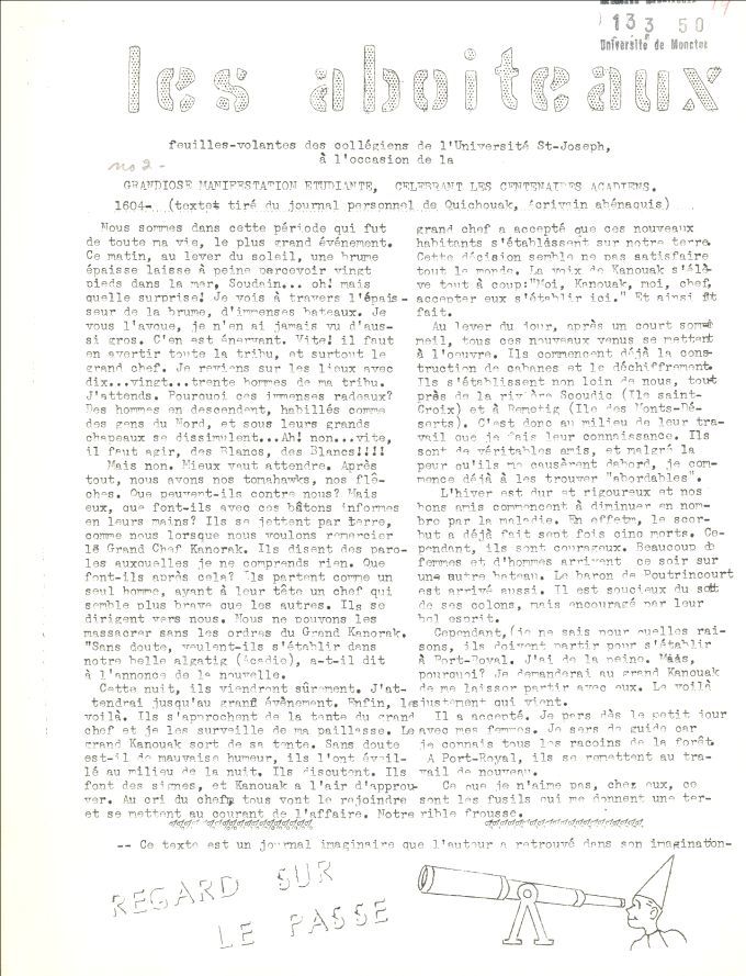 Journal étudiant «&nbsp;Les aboiteaux&nbsp;», Université Saint-Joseph, Memramcook, N.-B., 1955