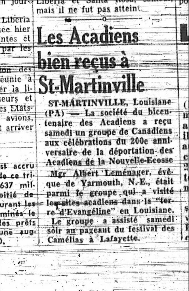 Les Acadiens bien reçus à Saint-Martinville