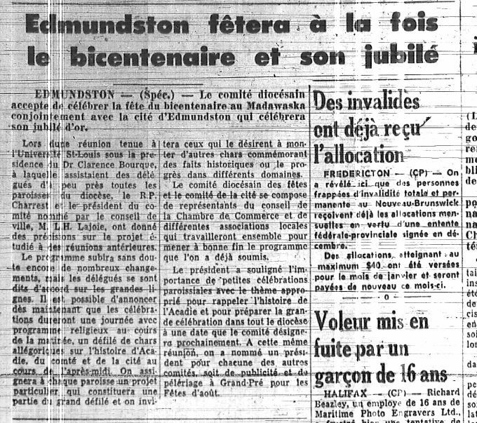 Edmundston will celebrate the Deportation's bicentennial and its jubilee