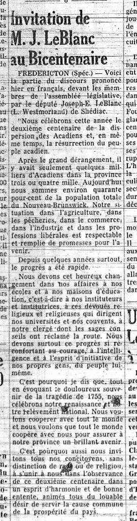 Invitation de M. J. LeBlanc au Bicentenaire