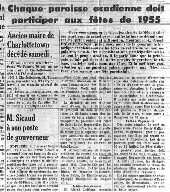 Chaque paroisse acadienne doit participer aux fêtes de 1955