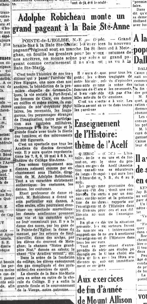 Adolphe Robichaud organizes a great pageant at Baie-Sainte-Anne