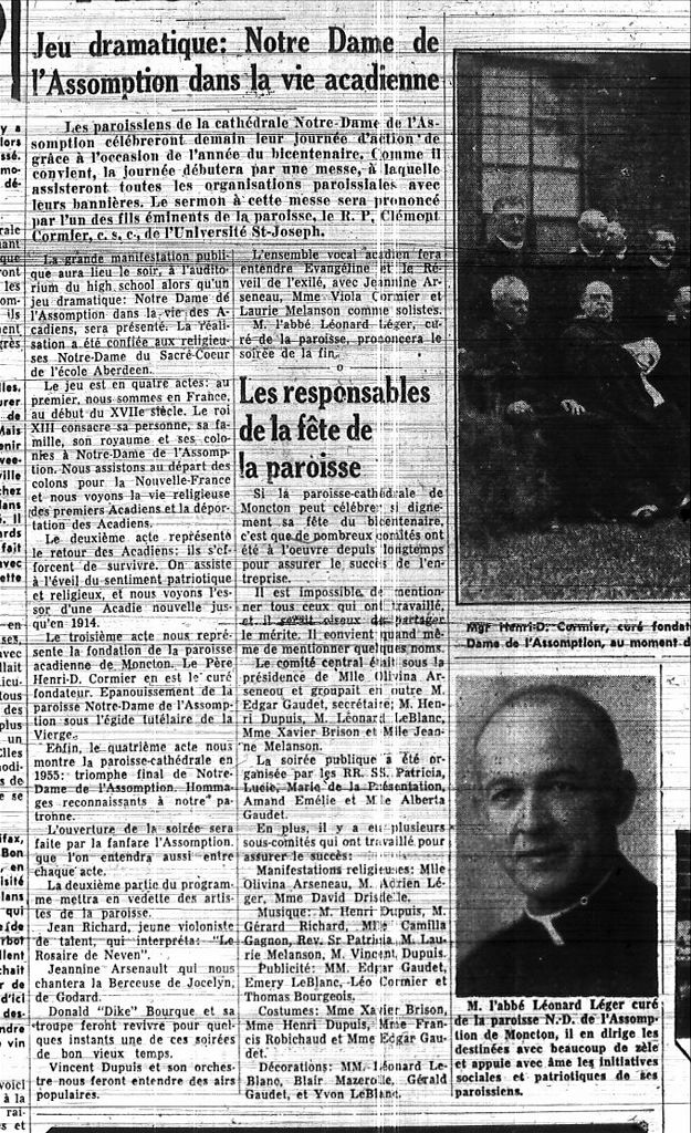 Drama play&nbsp;:   Our Lady of Assumption in Acadian life